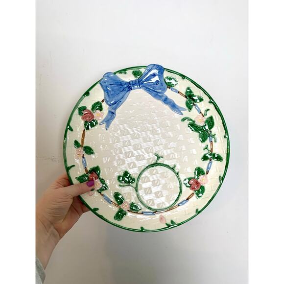 Vintage Haldon Group Japan Ceramic Serving Platter Basketweave Bow Cottagecore - Picture 10 of 12
